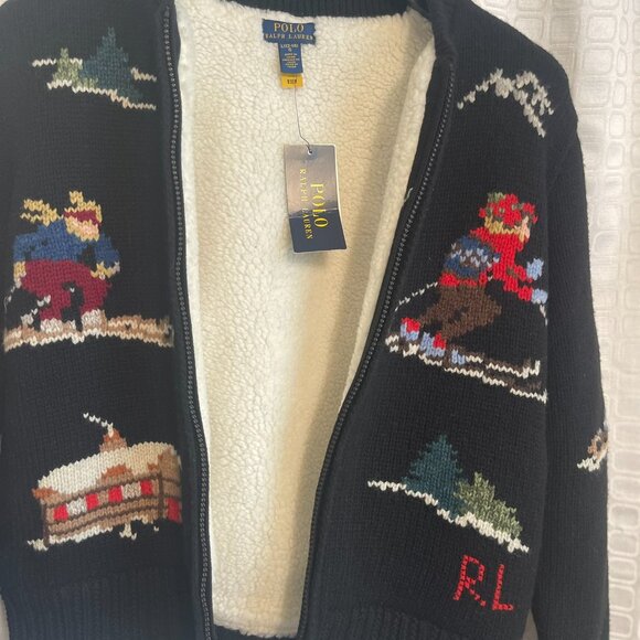 New Polo By Ralph Lauren Intarsia Wool-Blend Full Zip Kids Cardigan - Picture 6 of 8